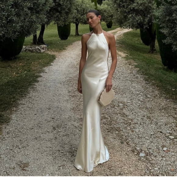 Reformation Jeany Silk Halter Dress Sunshine Size S - Picture 2 of 10